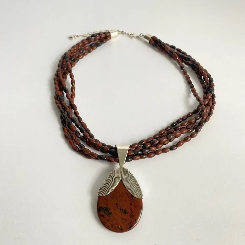 Jay King Mine Finds Necklace Mahogany Obsidian Jasper Sterling Silver Pendant‎